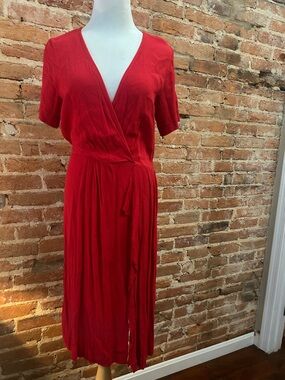 Yumi Kim Red Wrap Midi Dress - Women's Elegant V-Neck